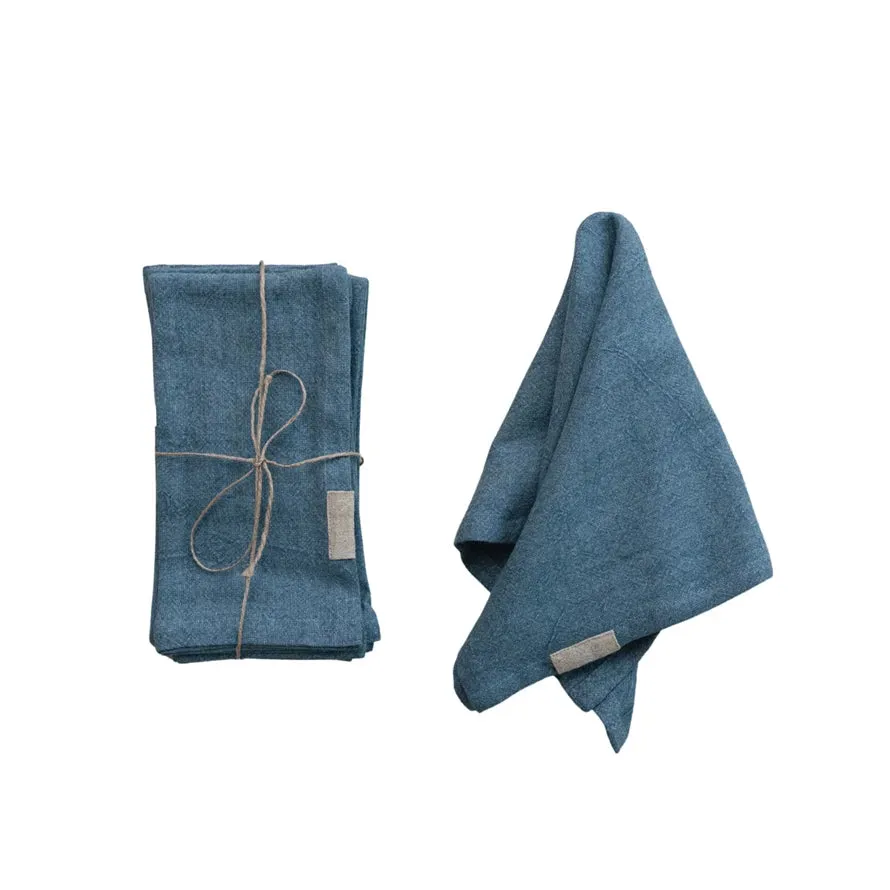 Square Stonewashed Linen Blend Napkins Blue, Set of 4