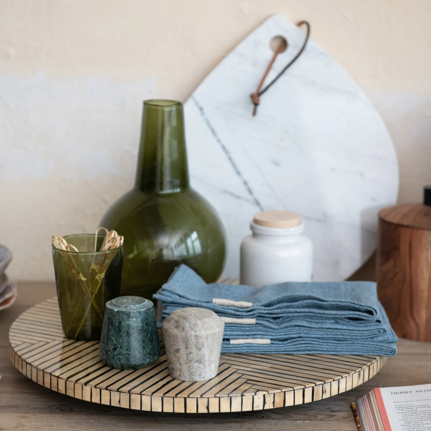Square Stonewashed Linen Blend Napkins Blue, Set of 4