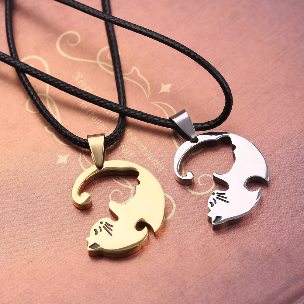 Stainless Steel Matching Cute Cat Pendants Necklaces
