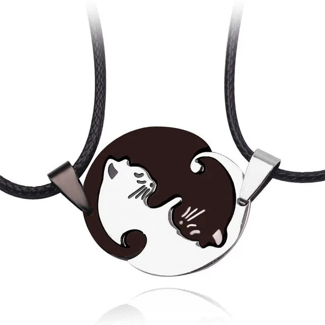 Stainless Steel Matching Cute Cat Pendants Necklaces