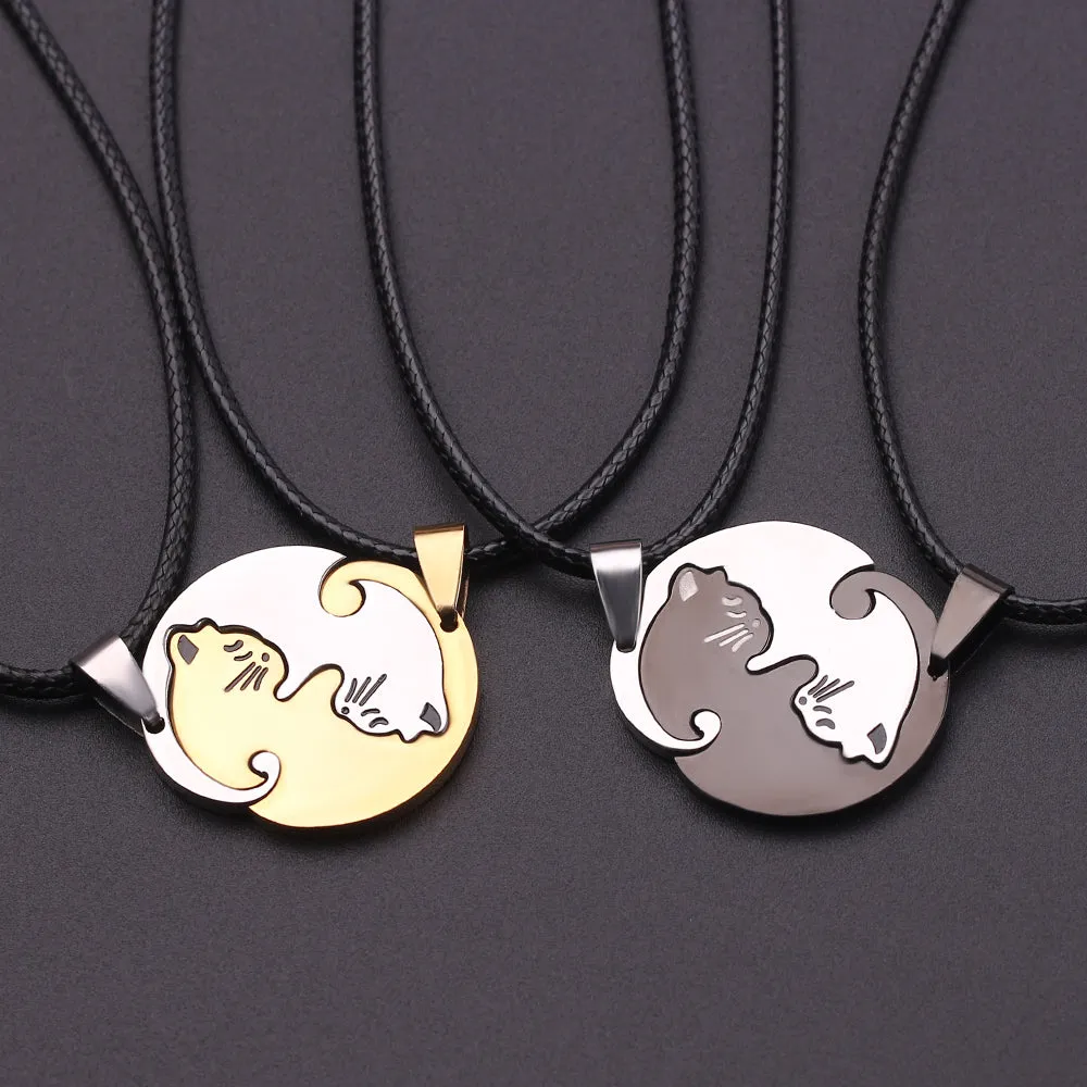 Stainless Steel Matching Cute Cat Pendants Necklaces