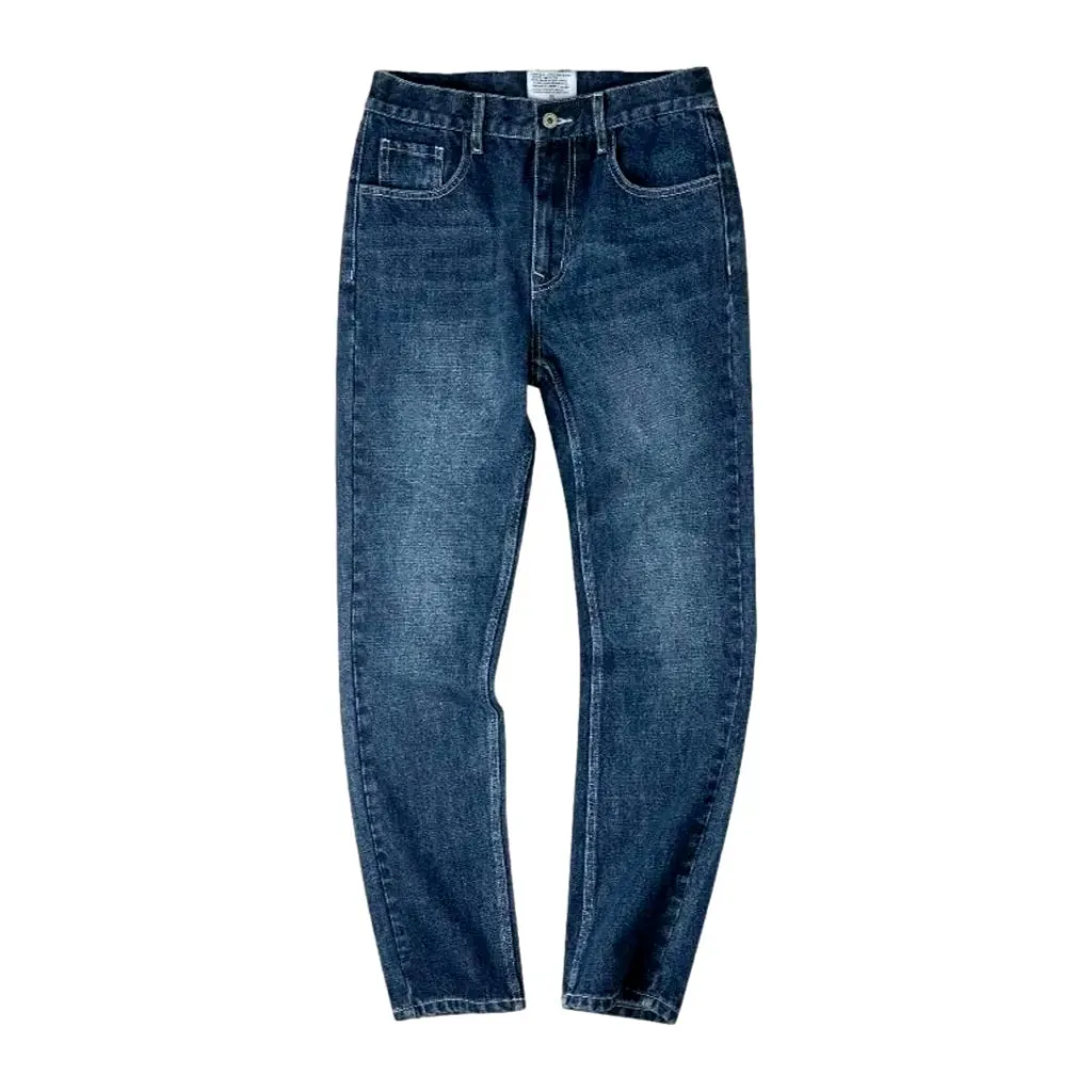 Stonewashed back-cinch tapered men's jeans