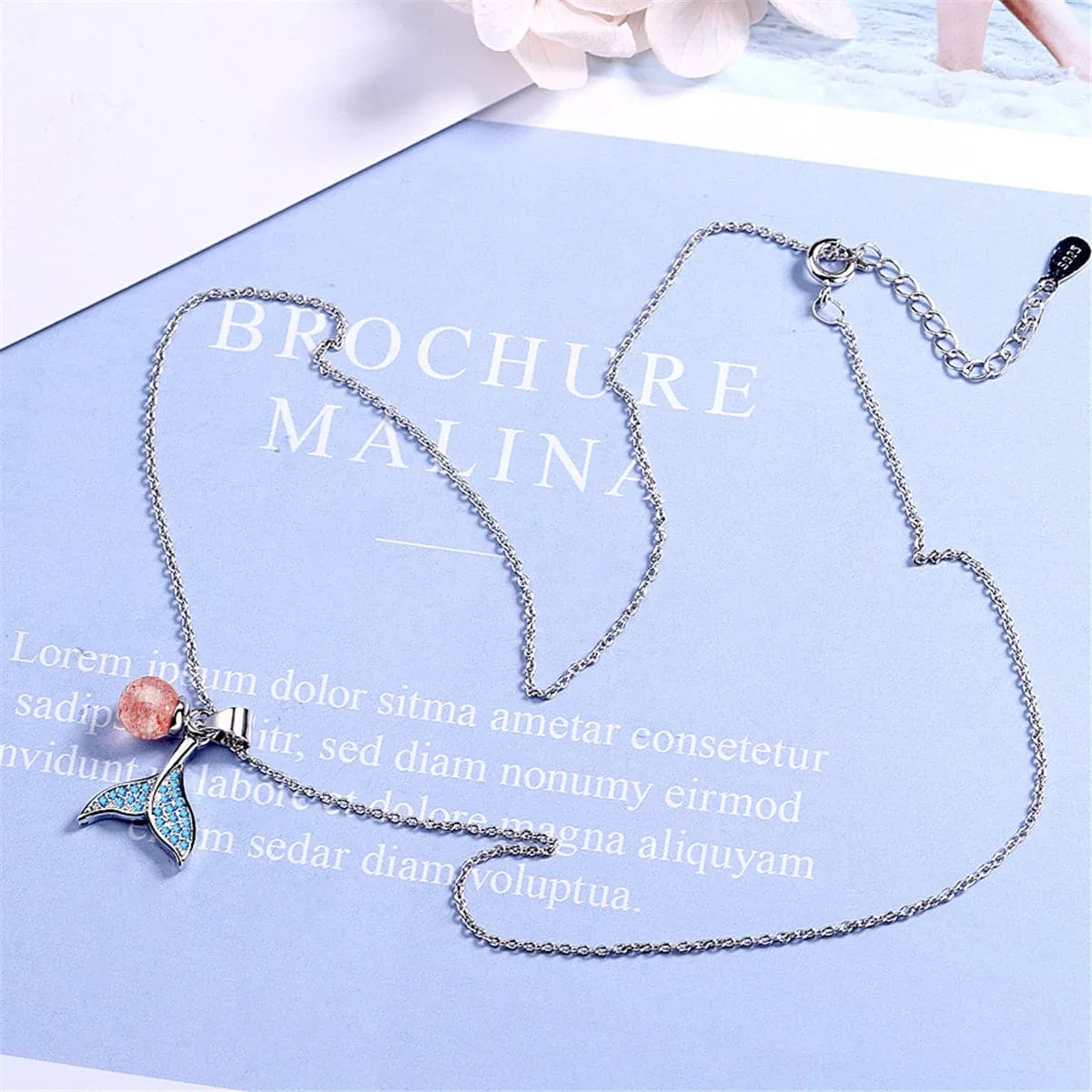 Strawberry & Cubic Zirconia Fishtail Pendant Necklace