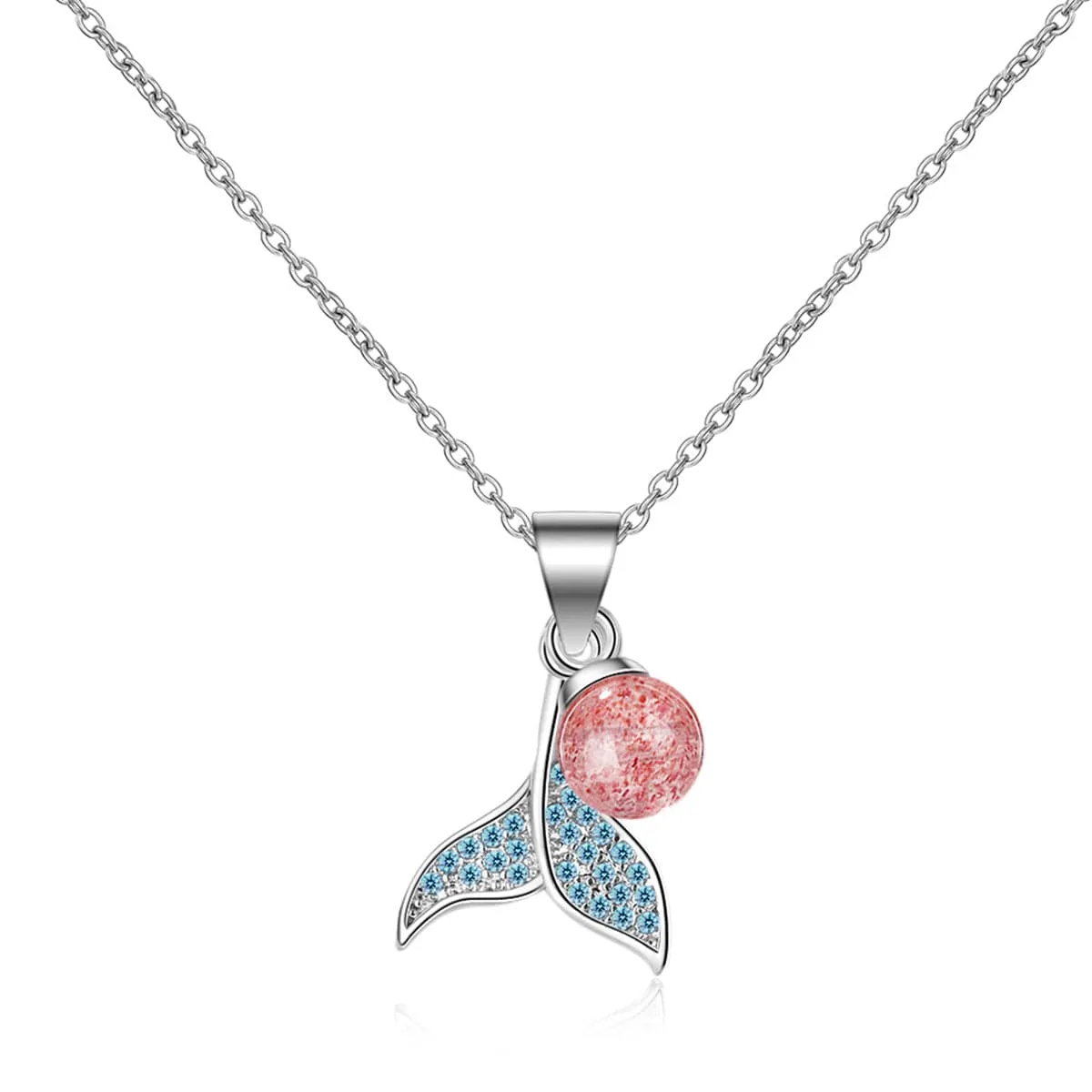 Strawberry & Cubic Zirconia Fishtail Pendant Necklace