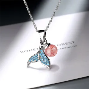 Strawberry & Cubic Zirconia Fishtail Pendant Necklace