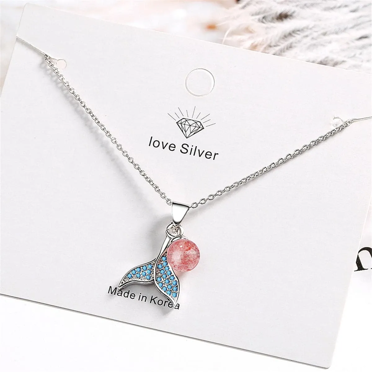 Strawberry & Cubic Zirconia Fishtail Pendant Necklace