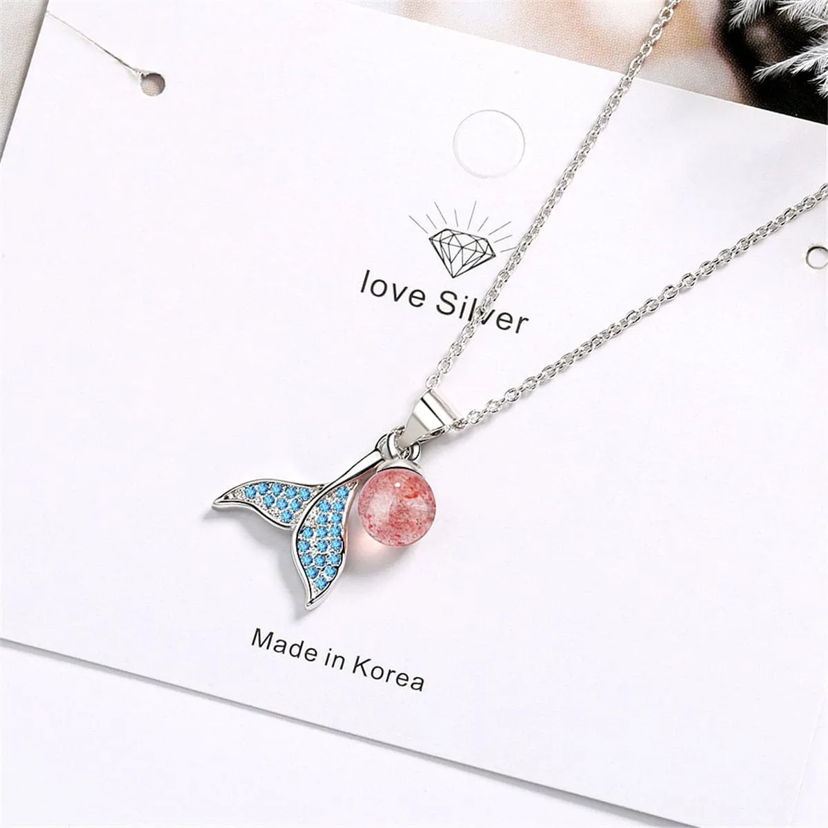 Strawberry & Cubic Zirconia Fishtail Pendant Necklace