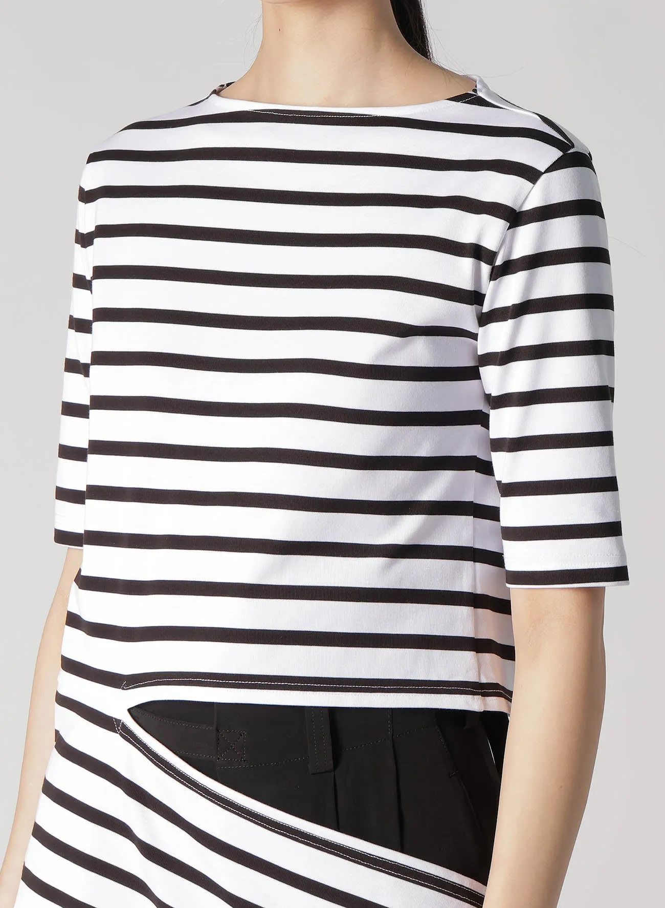 STRIPE PLAIN STITCH PANEL T
