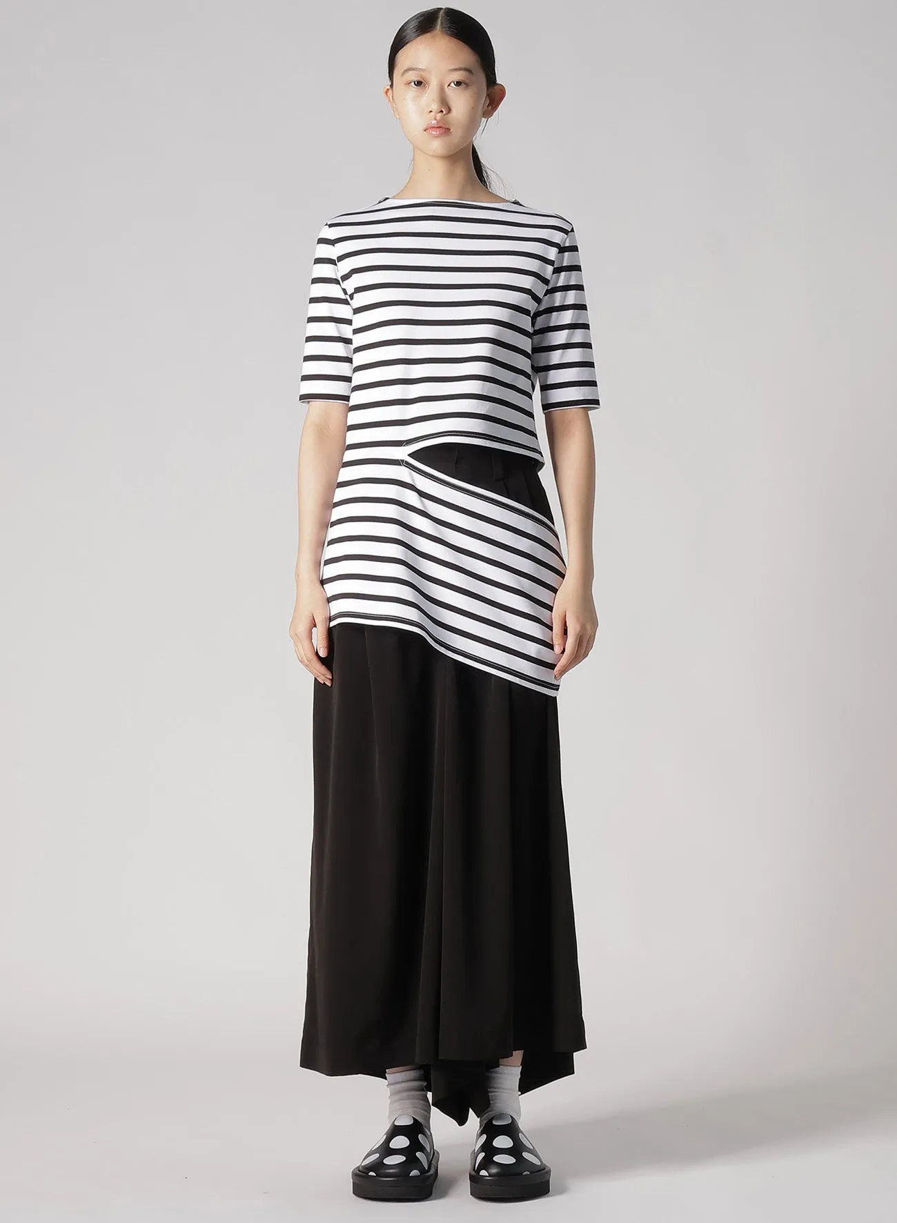 STRIPE PLAIN STITCH PANEL T