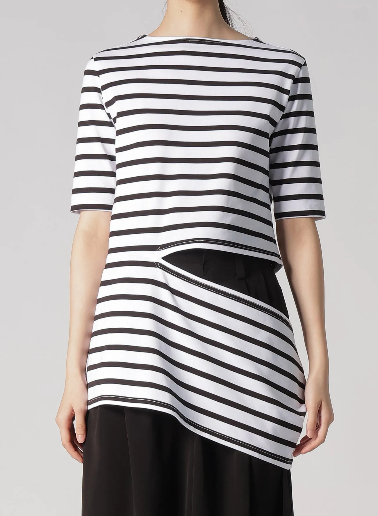 STRIPE PLAIN STITCH PANEL T