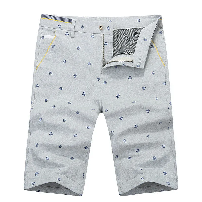 Summer Casual White Mens Polo Shorts Knee Length Straight Cotton Beach Shorts Fashion Print Men Short Pants Plus Size