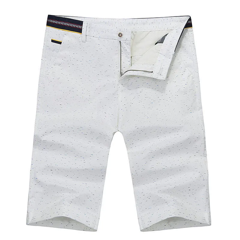 Summer Casual White Mens Polo Shorts Knee Length Straight Cotton Beach Shorts Fashion Print Men Short Pants Plus Size