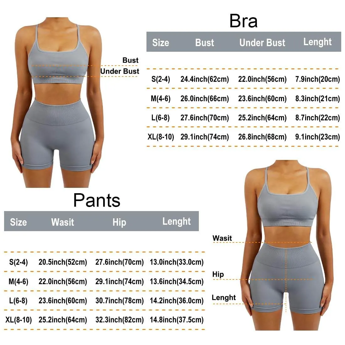 SUUKSESS Women Seamless 2 piece Workout Sets Strappy Padded Sports Bra Booty High Waisted Shorts Outfits (Black Grey,M)
