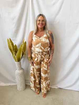 Taupe Tropical Floral Pants