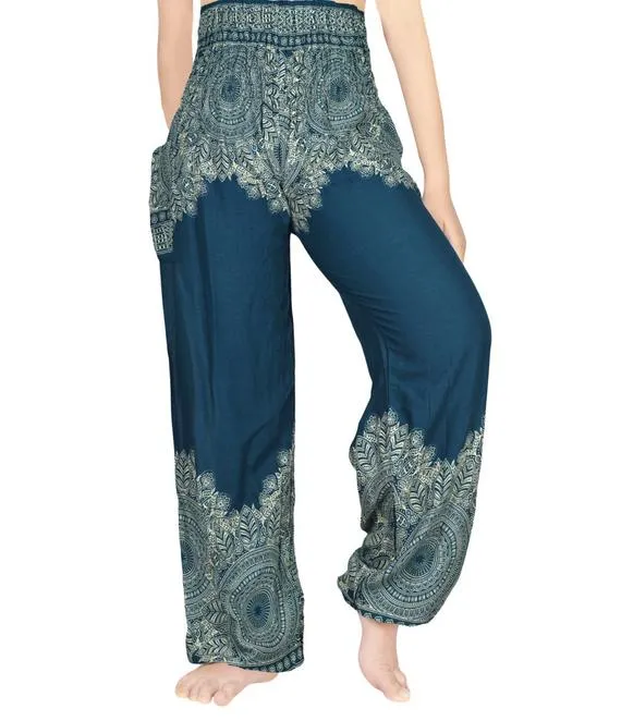 Teal Floral Womens Harem Pants