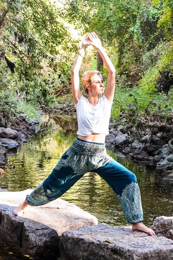 Teal Floral Womens Harem Pants