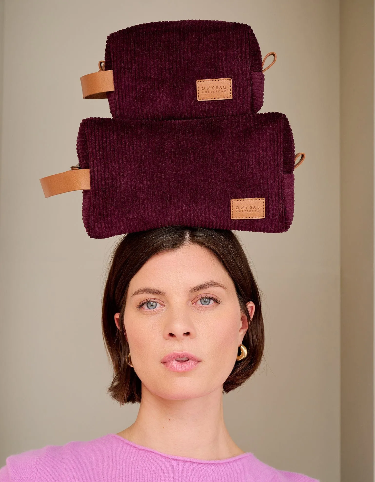 Ted Large Corduroy & Vegan Apple Leather Travel Case | Burgundy