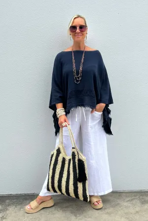 Teegan Linen Top in Navy