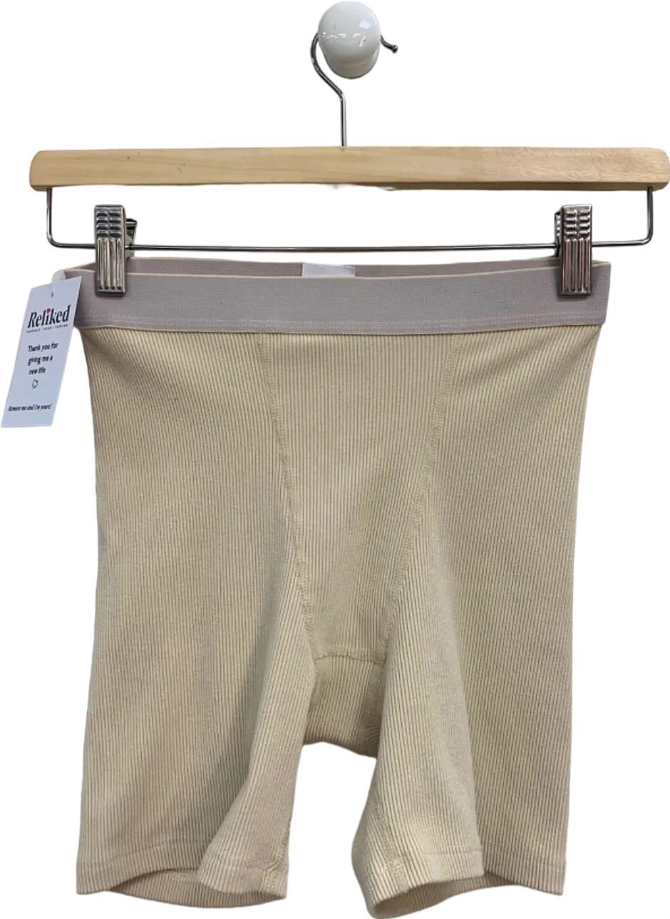 The Kript Beige Ribbed Cotton-Blend Shorts UK XS