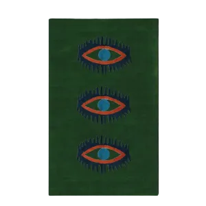 Three Evil Eyes Green Hand Tufted Wool Rug - Classic