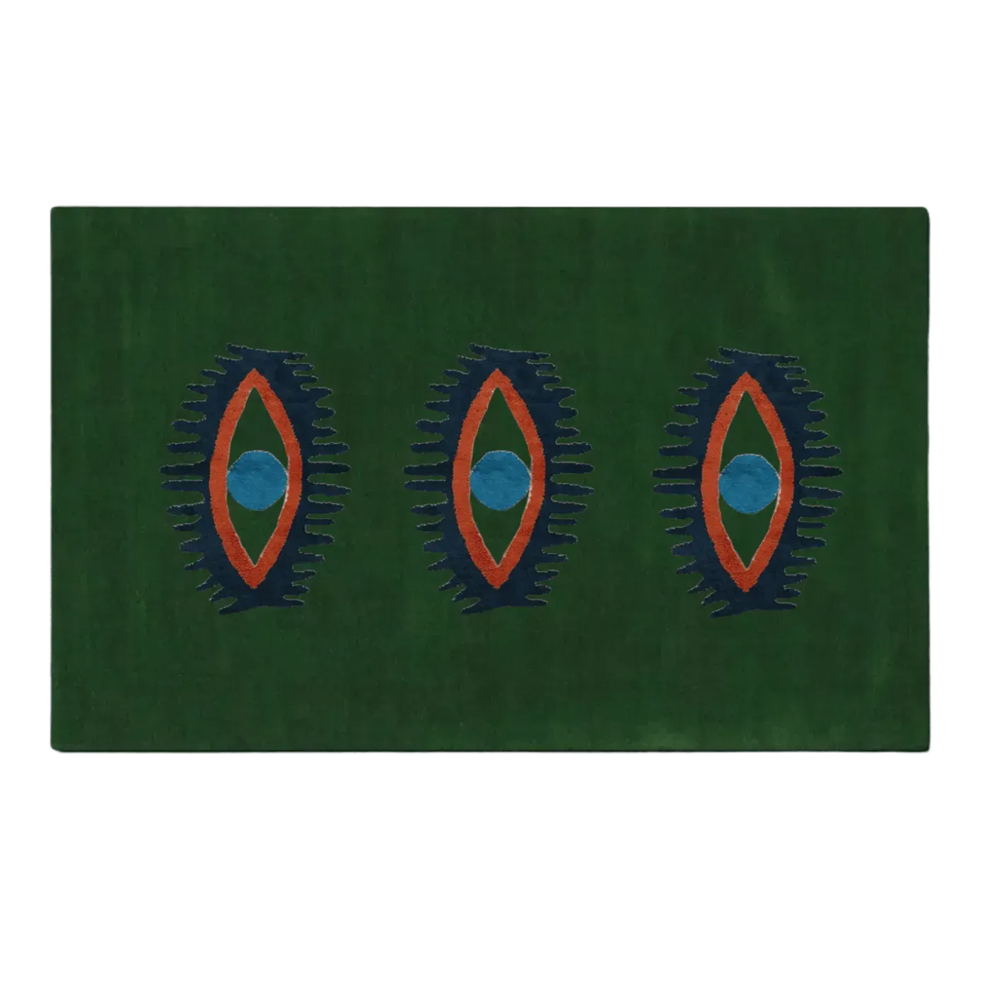 Three Evil Eyes Green Hand Tufted Wool Rug - Classic