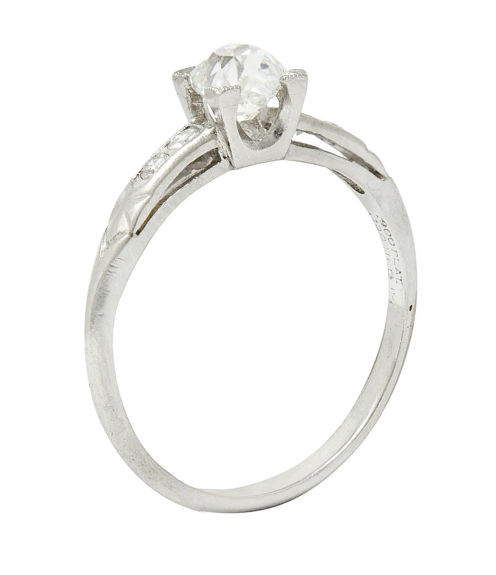 Traub 0.63 CTW Old Mine Diamond Platinum Fishtail Engagement Ring GIA