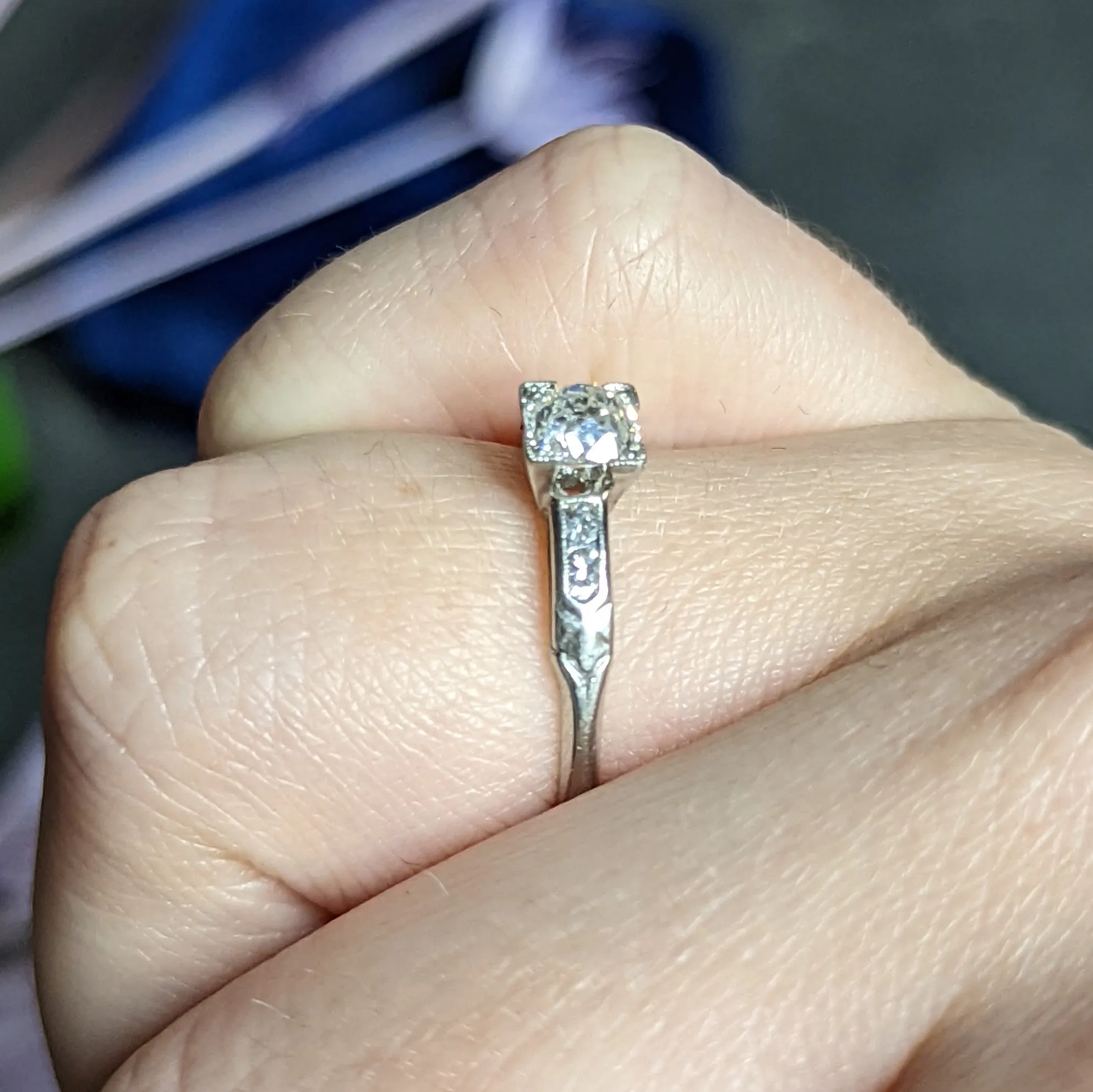 Traub 0.63 CTW Old Mine Diamond Platinum Fishtail Engagement Ring GIA