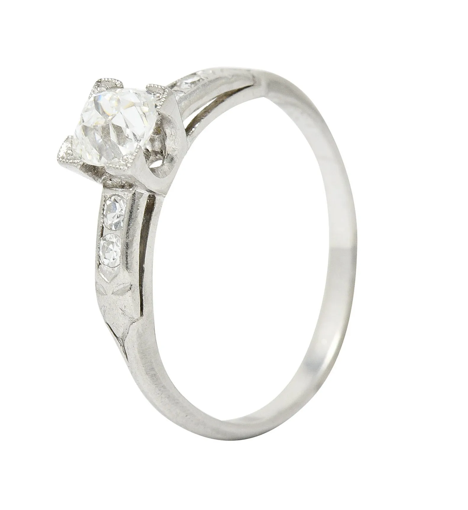 Traub 0.63 CTW Old Mine Diamond Platinum Fishtail Engagement Ring GIA