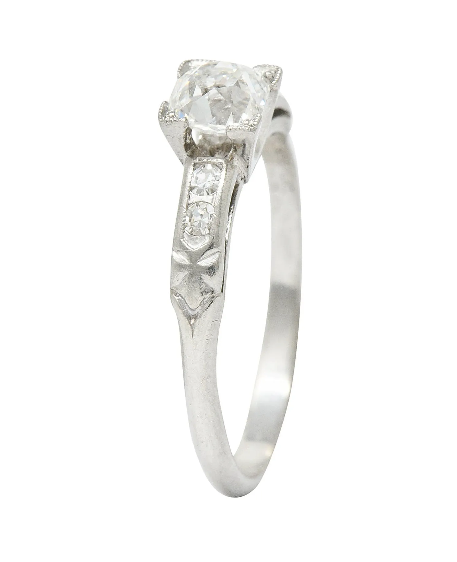 Traub 0.63 CTW Old Mine Diamond Platinum Fishtail Engagement Ring GIA