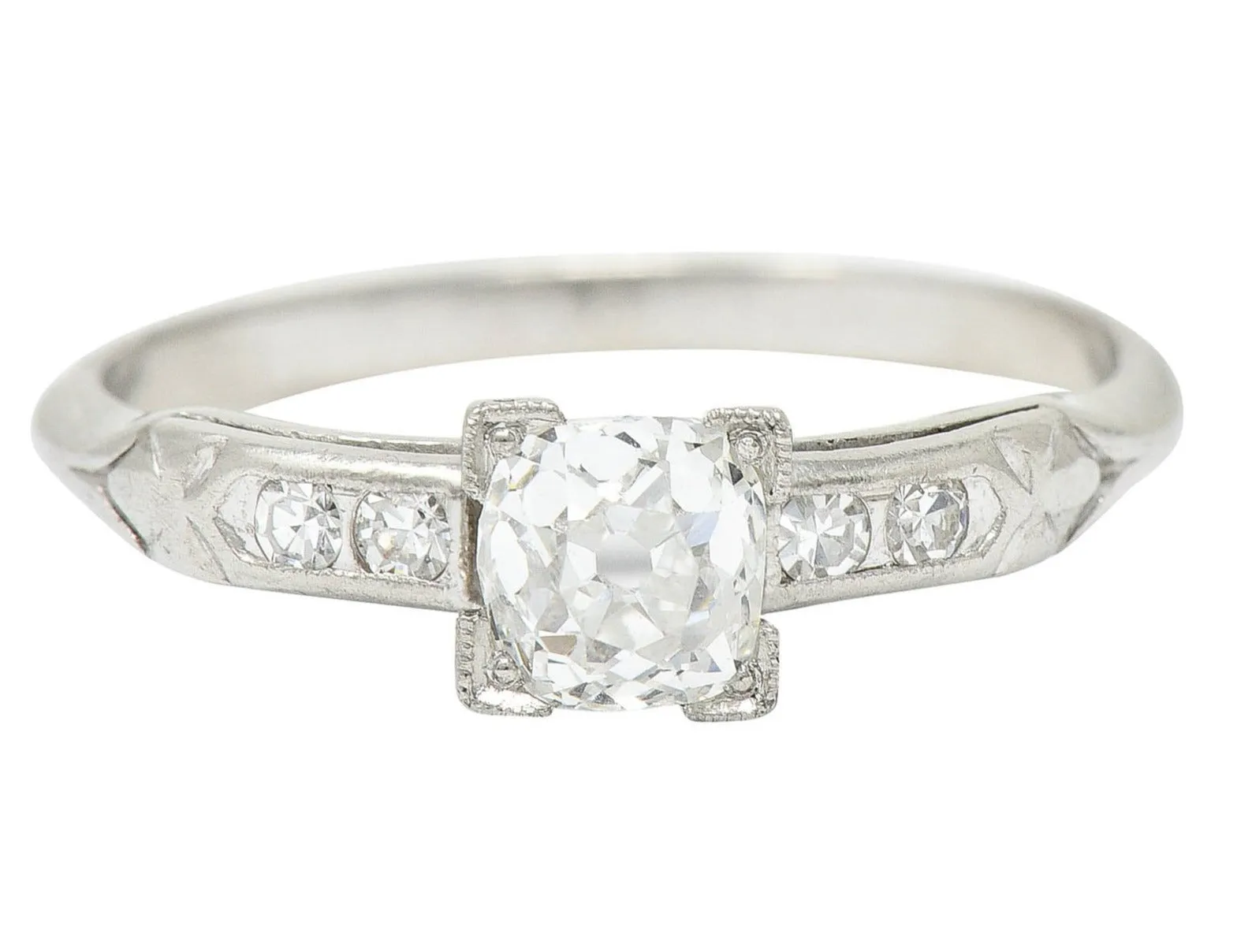 Traub 0.63 CTW Old Mine Diamond Platinum Fishtail Engagement Ring GIA