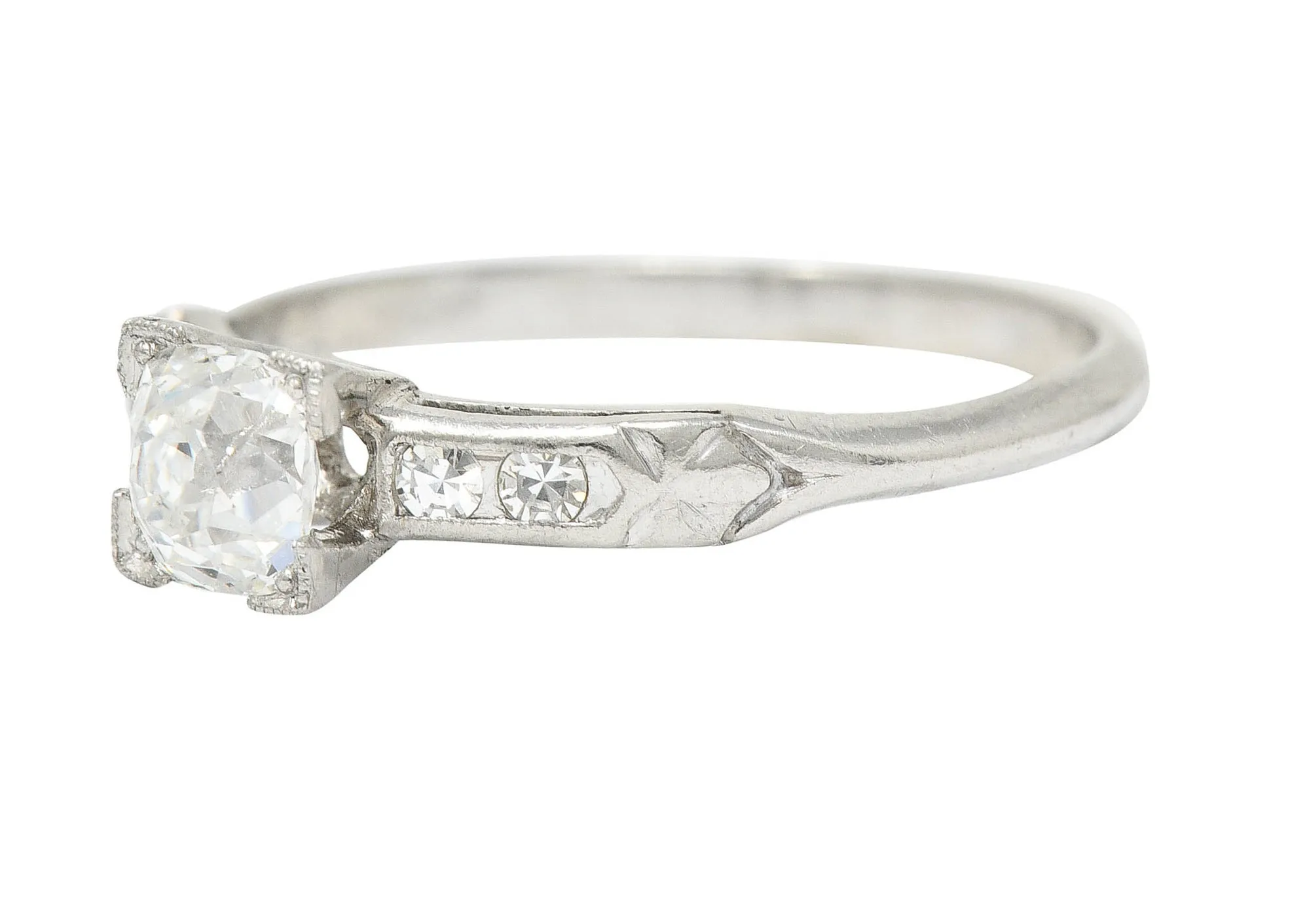 Traub 0.63 CTW Old Mine Diamond Platinum Fishtail Engagement Ring GIA