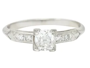Traub 0.63 CTW Old Mine Diamond Platinum Fishtail Engagement Ring GIA