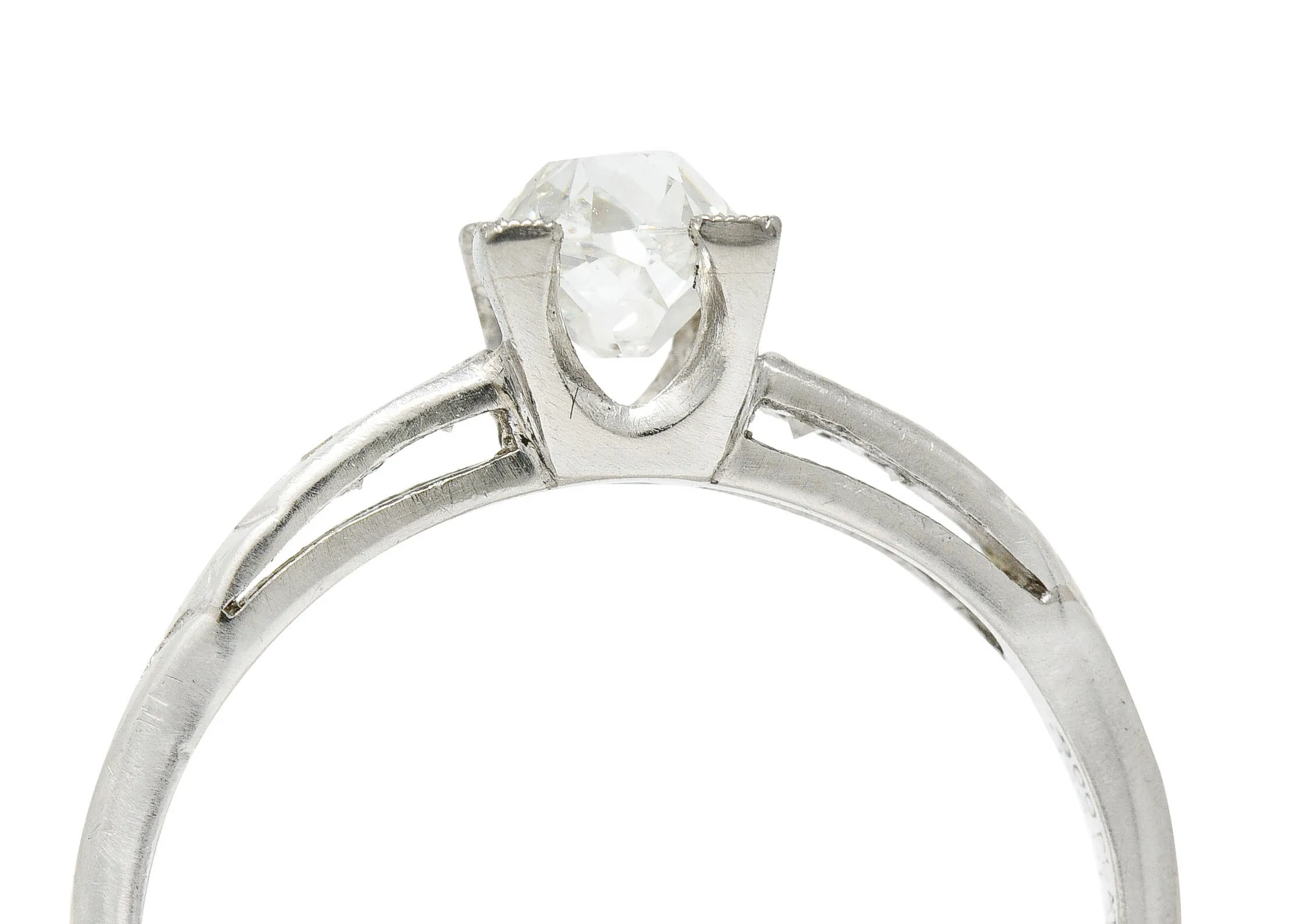 Traub 0.63 CTW Old Mine Diamond Platinum Fishtail Engagement Ring GIA
