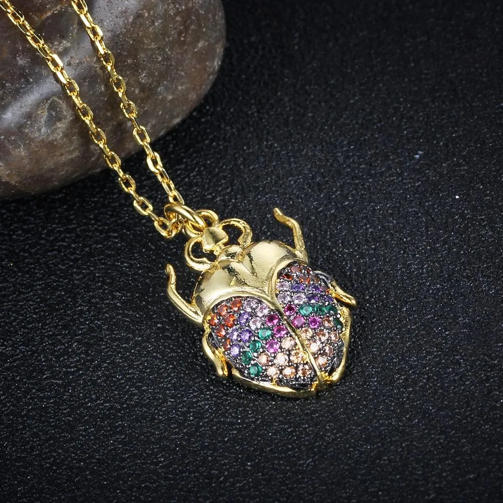 Trendy Colorful Ladybug Insects Animal Necklace & Pendants Jewelry For Women Girl Cute Chain Choker New Arrival
