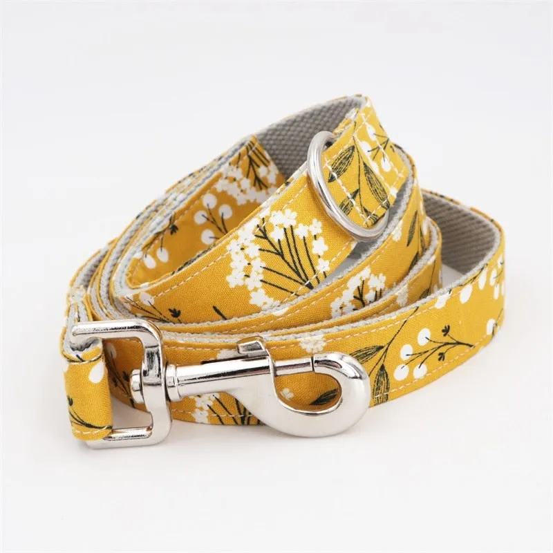 Trendy Mustard Yellow Floral Flower Collar |  Personalized Dog ID Collars