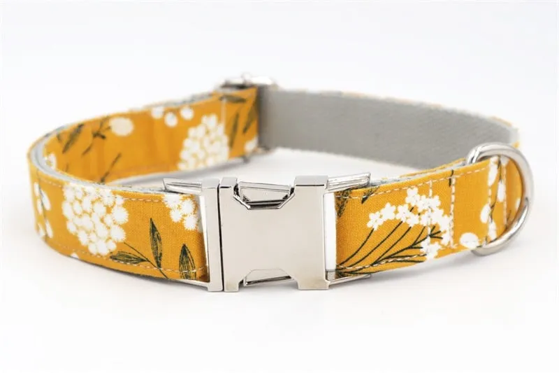 Trendy Mustard Yellow Floral Flower Collar |  Personalized Dog ID Collars
