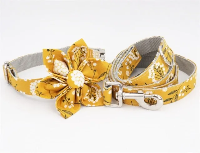 Trendy Mustard Yellow Floral Flower Collar |  Personalized Dog ID Collars
