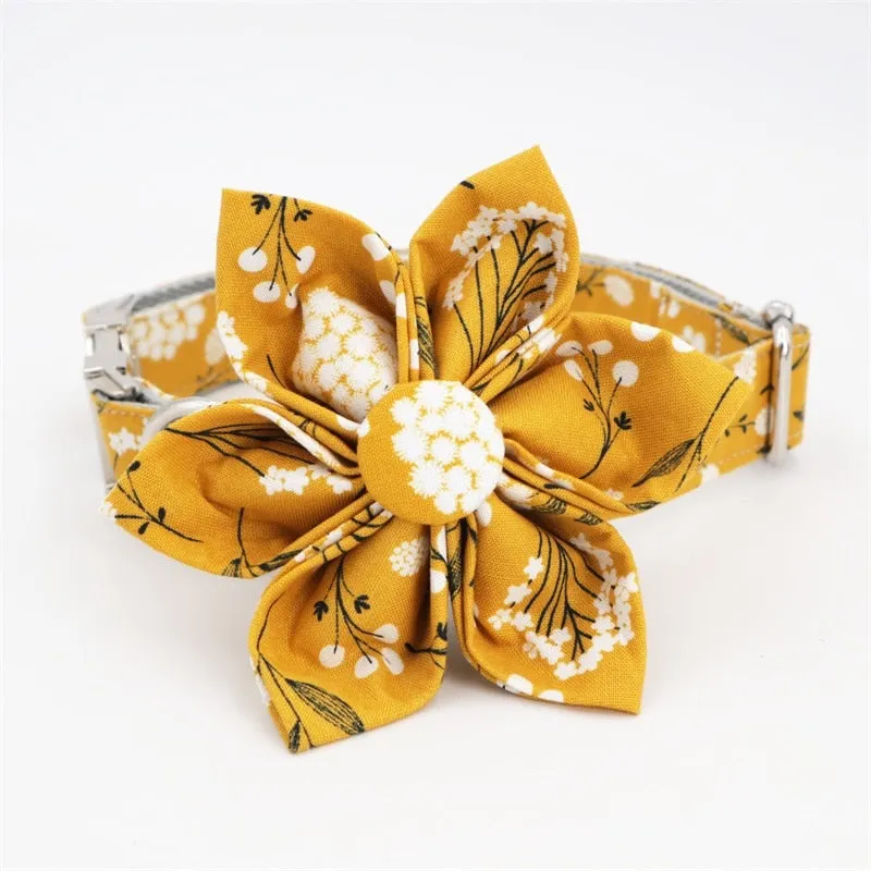 Trendy Mustard Yellow Floral Flower Collar |  Personalized Dog ID Collars