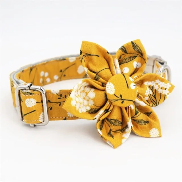 Trendy Mustard Yellow Floral Flower Collar |  Personalized Dog ID Collars