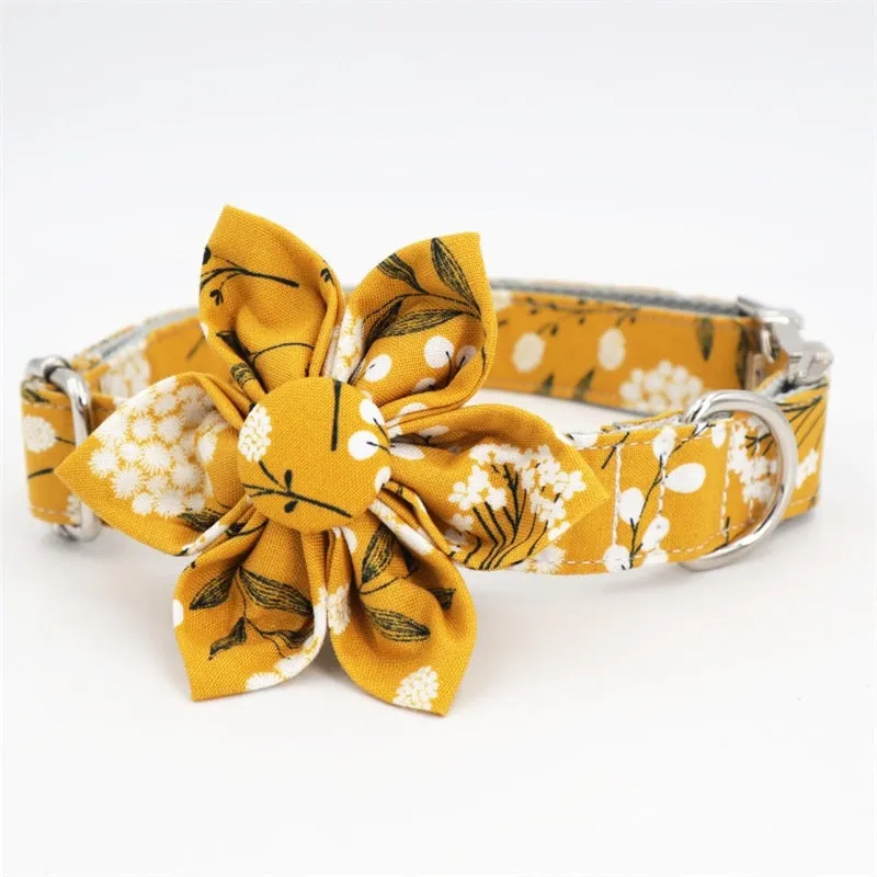 Trendy Mustard Yellow Floral Flower Collar |  Personalized Dog ID Collars