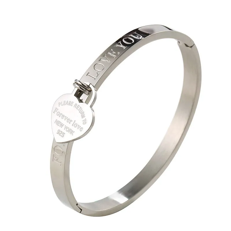 Trendy Stainless Steel Gold-Silver Color Bangle Forever Love Heart for Women
