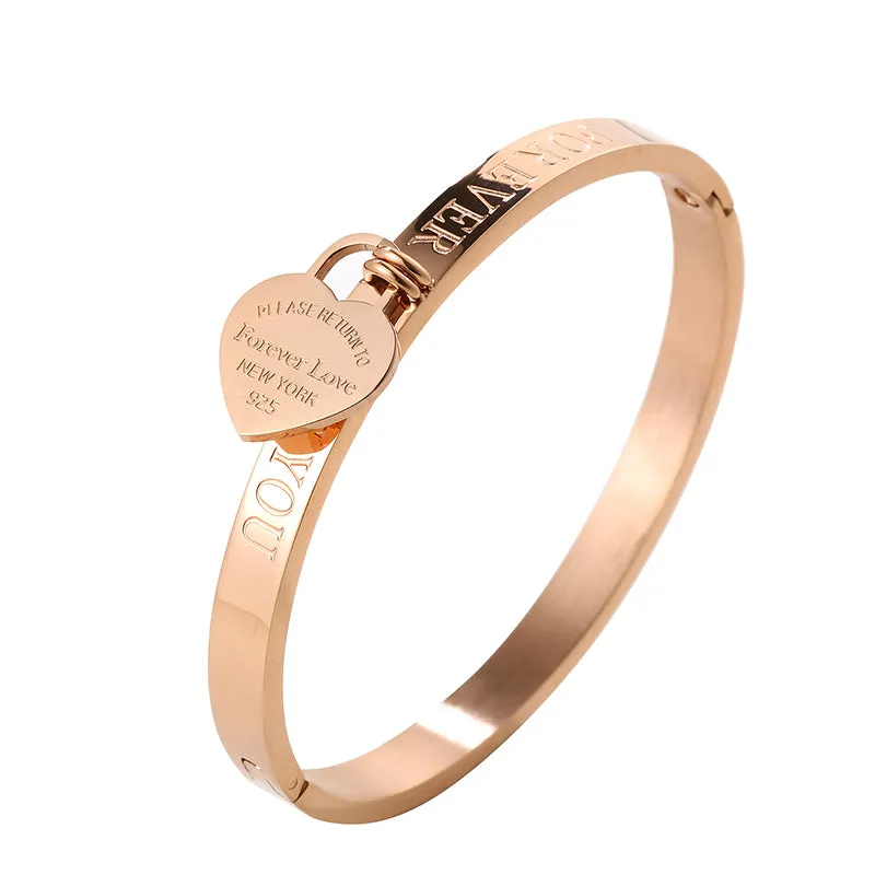 Trendy Stainless Steel Gold-Silver Color Bangle Forever Love Heart for Women