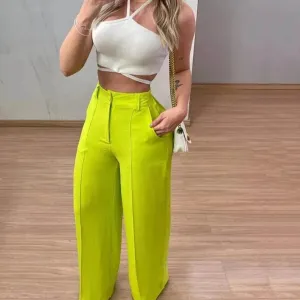 Two Piece Backless High Waist Wide Legs Pants Set