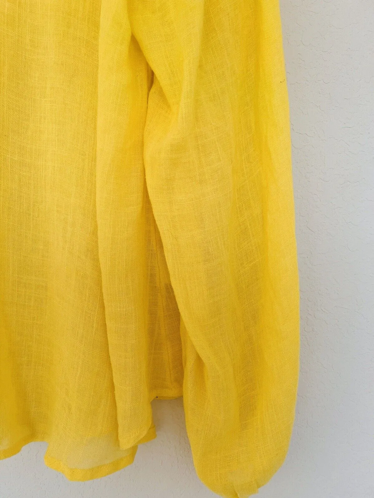 UMGEE Bright Yellow Top Sz L Balloon Sleeves Linen Blend Lightweight Pullover