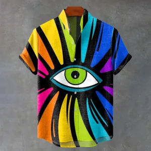Vintage Dark Eyes Multicolor Art Print Casual Shirt