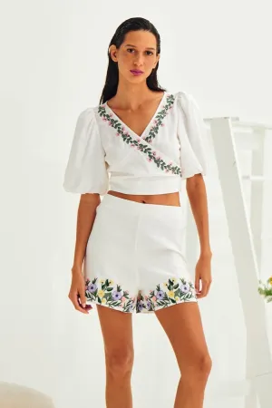 White V-Neck Crop Top & Shorts