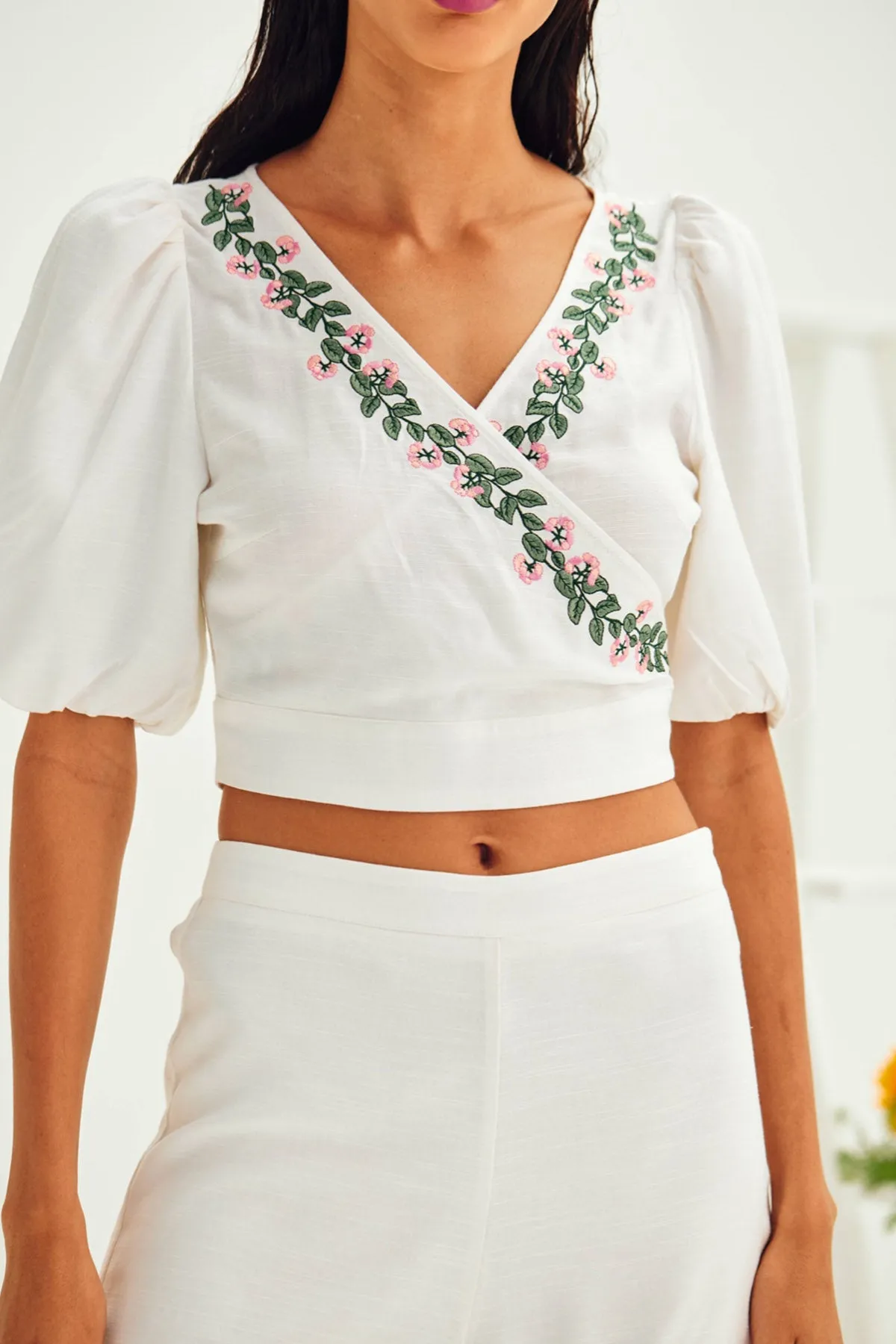 White V-Neck Crop Top & Shorts