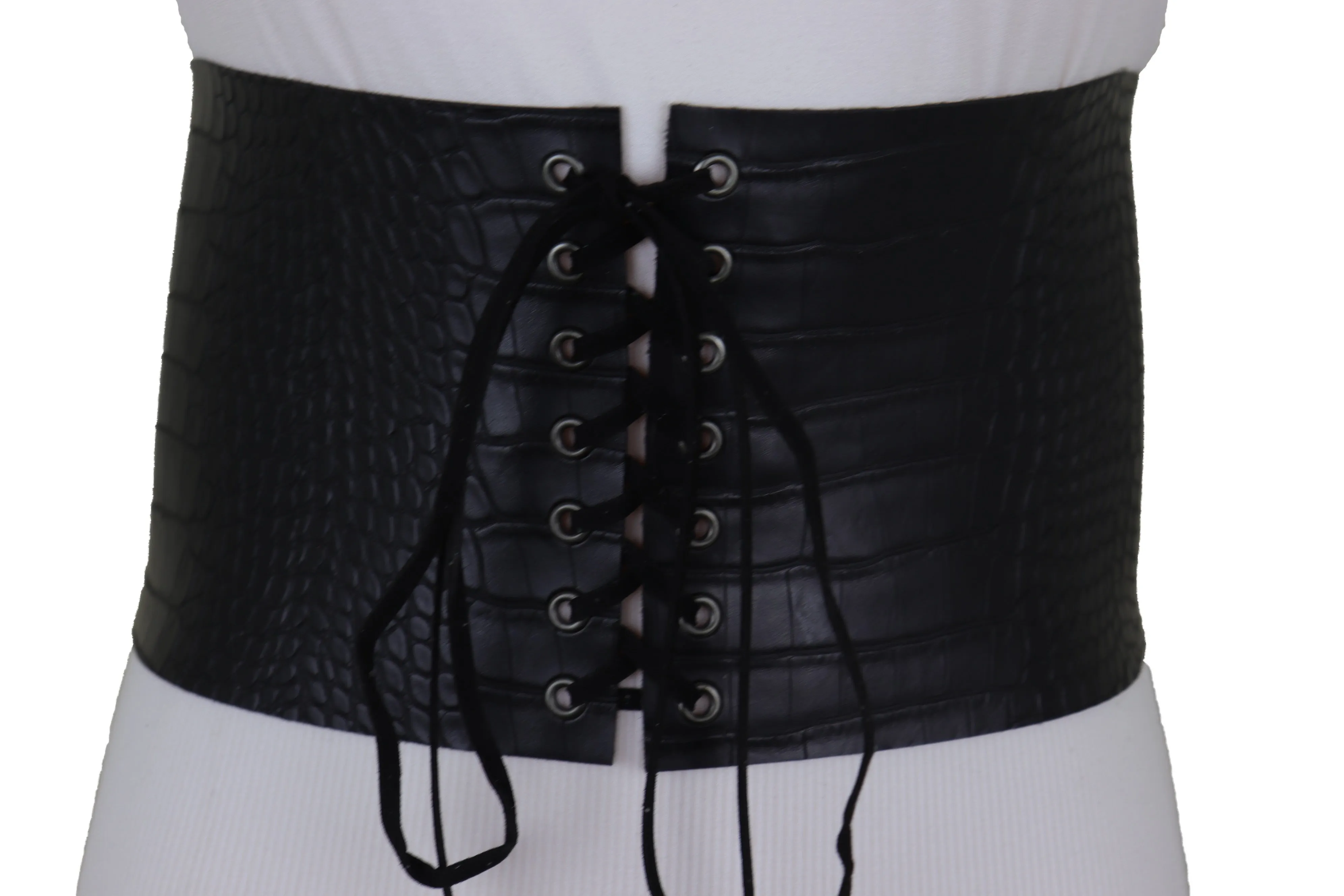Wide Black Corset Western Fashion Belt Faux Crocodile Leather M