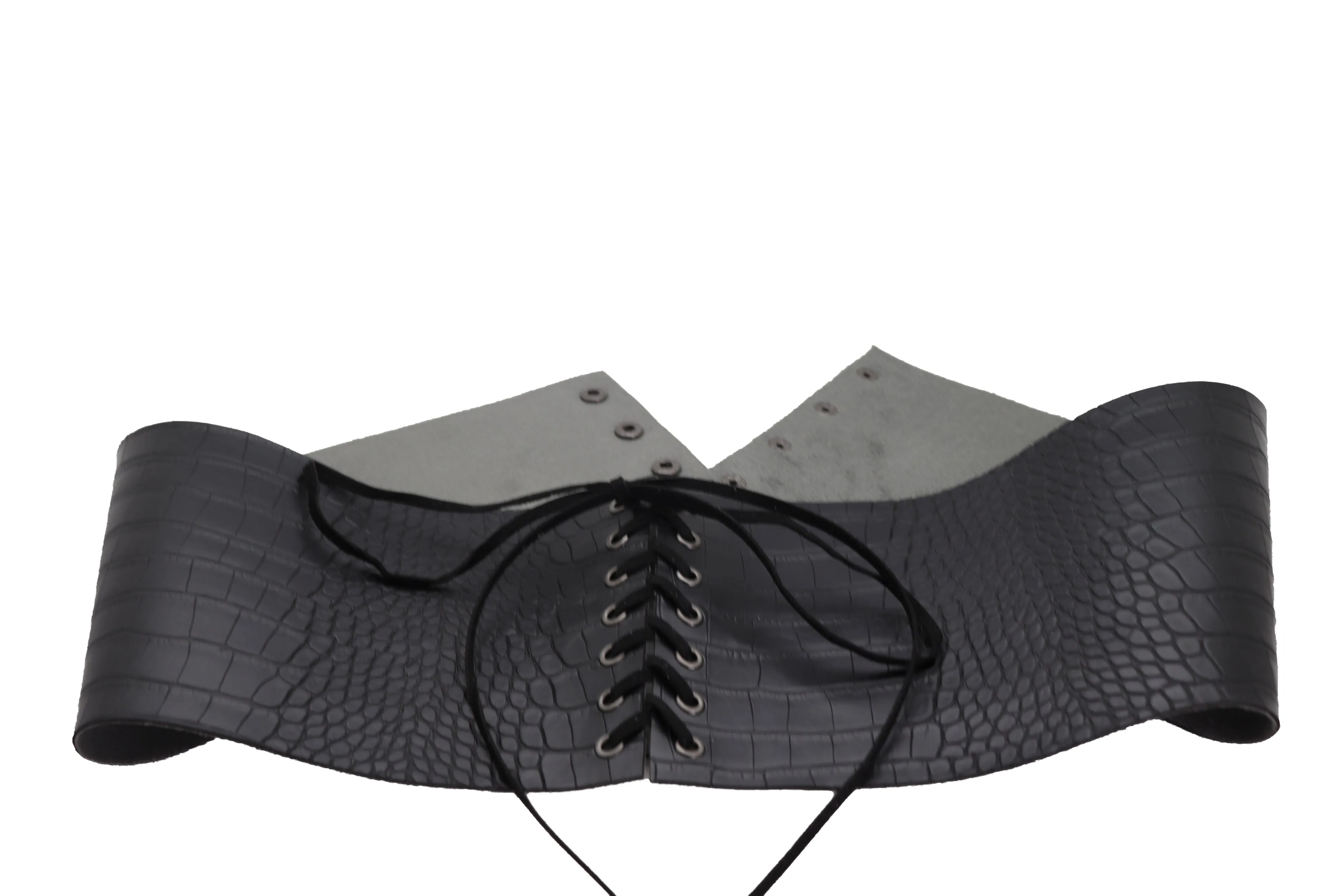 Wide Black Corset Western Fashion Belt Faux Crocodile Leather M