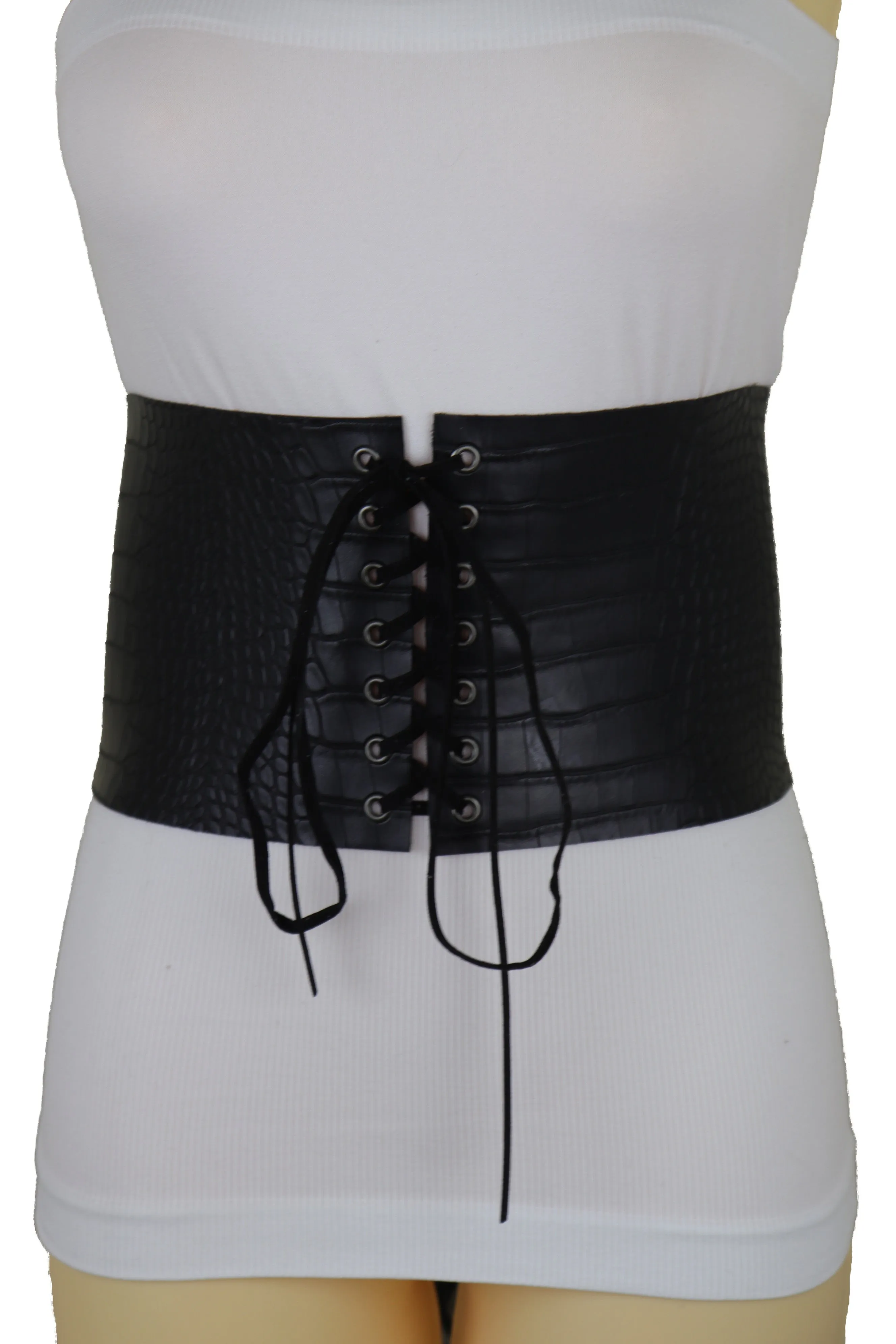 Wide Black Corset Western Fashion Belt Faux Crocodile Leather M